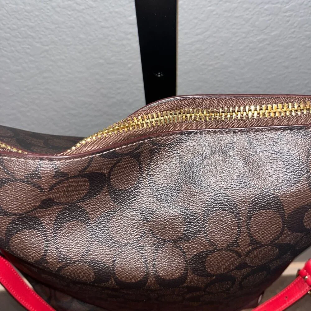 COACH ABBY DUFFLE SHOULDER & CROSSBODY STRAP BROWN SIGNATURE & RED NWOT 12